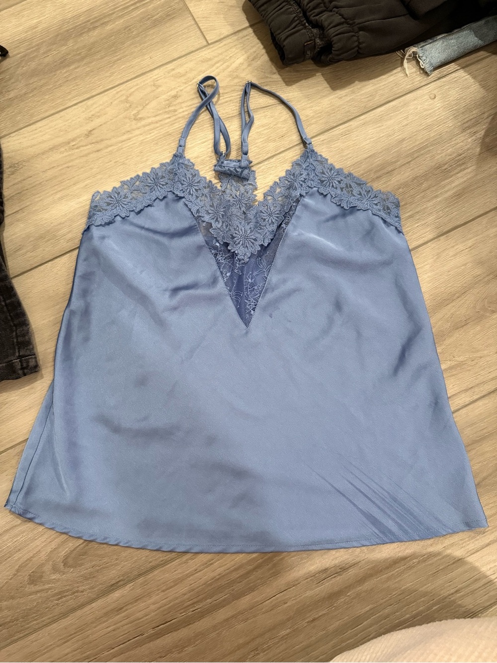 Light Periwinkle Lace-Trim Satin Chemise Camisole